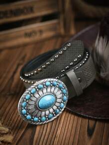 1 条西部牛仔波西米亚风格 PU 皮带，复古独特腰带，4 种颜色可选 - 印花帶 - 查看 8