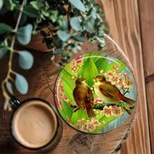 4 件/套鸟类系列 - 彩色鸟类图案主题 - 彩色印刷木制耐热杯垫，适合感恩节、圣诞节、万圣节装饰、礼物和节日派对