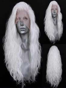Women Gold Lace Front Wig, Synthetic Lace Front Wig With White Hair, Pre-Plucked Hairline Synthetic Wig For Party