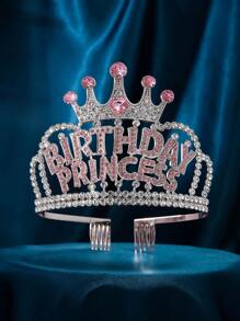 1件欧美风格派对/婚礼/生日皇冠，合金水晶水钻新娘头饰 - 金色 - 查看 13