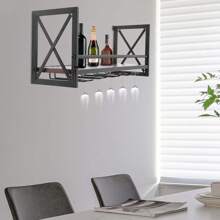 Eatssode Portabottiglie da parete con portabicchieri, portabottiglie in legno, portabottiglie da parete industriale per sala da pranzo, bar, cucina