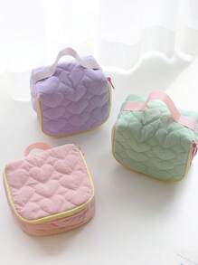 1pc Embroidered Name Cosmetic Bag, Cute Heart-Shaped Customized Makeup Pouch, Sanitary Pad Storage Bag, Travel Makeup Bag, Personalized Storage Pouch, Makeup Bag, Multifunctional Travel Accessory, Space-Saving, Formal, Stripe Exquisite, Fashion, Tidy, Minimalist, Casual, Basic Style, Unique Gift Idea, Ideal Gift For Girlfriend, Family, Friend On Anniversary - Multicolor - View 4