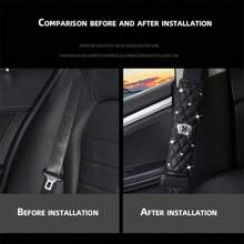 奢华黑色 PU 皮革安全带肩垫，带水钻皇冠和水钻缝线 - 时尚女士汽车内饰配件，舒适设计，车辆内饰造型 | 绗缝 PU 皮革 - 黑色 - 查看 2