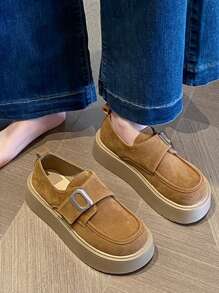 Women's Vintage Platform Buckle Loafers, Thick Sole British Style Leather Shoes, Spring & Summer