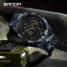 SANDA. SANDA Men Smart Electronic Watches Pedometer Calories 50M Waterproof Fitness Timer Alarm Clock Date LED Digital Watch Military Outdoor Sports Swimming Multifunction Wristwatch