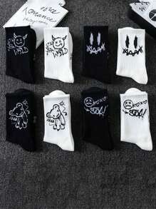10 双随机黑白青少年男孩街头风格休闲运动涂鸦中筒袜 - 彩色 - 查看 4