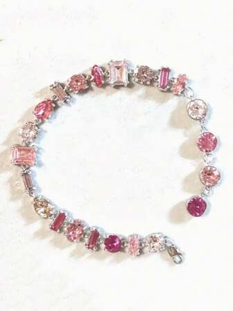 1pc Elegant Pink Cubic Zirconia Embellished Bracelet, Fashionable & Versatile, Suitable As Gift For Girlfriends