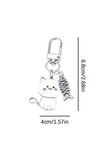 不锈钢卡通动物吊饰 - 可爱的小猫和鱼钥匙扣，带有微笑猫咪设计，是完美的复活节篮子填充物、母亲节礼物或猫咪爱好者、女性的生日惊喜 - 非常适合日常使用、旅行、学校和工作 - 銀色 - 查看 11