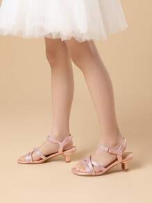 Girls Sandals Low Heel Ankle Strap Open Toe Sandals Wedding Party Bridesmaid For Little Kid/Big Kid - Rose Gold - View 3