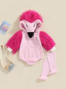 Baby Flamingo Costume Fuzzy Long Sleeve Romper With Leg Warmers Halloween Outfits For Boys Girls - 粉色 - 查看 2