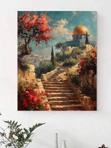 1 套山顶上的圆塔 DIY 数字油画套件，适用于卧室装饰和墙壁艺术的艺术油画套装，简单有趣的绘画方法，无需绘画基础，实现你的画家梦想，沉浸在色彩缤纷的世界中，每一笔都是自我表达，为生活增添浪漫主义，送给家人和朋友的最佳礼物，40*50 厘米 - 紅色 - 查看 3