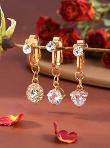 2-3 chiếc khuyên rốn giả mạ vàng hình trái tim bướm hồng, thiết kế không gian, dành cho nữ, trang sức đồng, khuyên rốn không cần xỏ lỗ với đá Cubic Zirconia và đá pha lê lớn, thích hợp đeo hàng ngày. - Nhiều màu - Xem 2