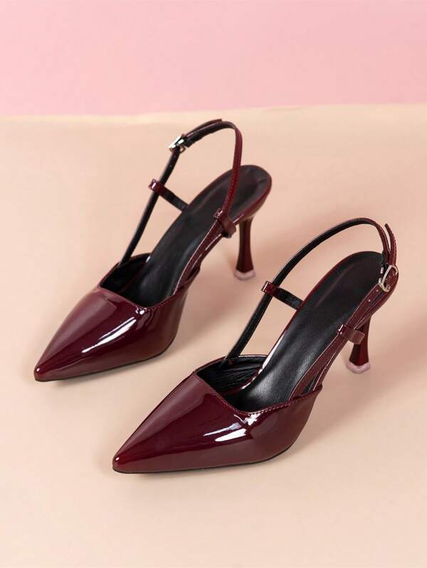Women's Sexy High Heel Pointed Toe Mule Pumps, Fashion Shiny Leather Professional Office Commute Shoes, Plus Size