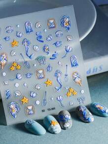 1 Pc Mermaid Shell 5D Embossed Nails Art Stickers DIY Adhesive Sliders Nail Polish Manicure Sticker Decals - Multicolor - View 5