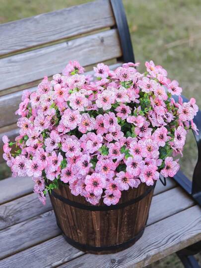 5 Paquetes de plantas artificiales para decoración exterior de primavera y verano, decoración de simulación de seda de margarita morada y eucalipto realista antiUV para plantar en el hogar, patio, porche, ventana y terraza, decoración del jardín, del hogar, del porche, de otoño