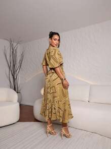 Printed Wrap Dress With Tie - Mostaza Amarilla - Ver 2