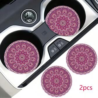 2 piezas Posavasos de coche con diseño de estilo bohemio, elegante alfombrilla antideslizante para tazas de coche de secado rápido