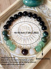 YAUKIA 8 毫米绿色东陵石和坎巴巴碧玉繁荣金钱与富足宝石弹力串珠手链，好运、金钱、治愈、财富玛拉手链礼物珠宝 - 彩色 - 查看 4