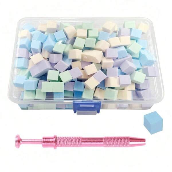 Bloques de esponjas de arte de uñas reemplazables, adecuados para herramientas de uñas de esponja de degradado, suministros de uñas, accesorios de uñas, esponja de color con caja, pinzas metálicas para esponja de uñas, para diseño de uñas en casa y salón