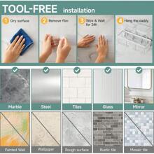 不锈钢淋浴架 6 件装，粘性防锈搁架，带肥皂架，大容量浴室收纳和储物，无需钻孔壁挂式厨房和家居装饰，浴室装饰家居浴室装饰