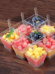 5/20/50 件甜点杯、慕斯杯、提拉米苏、布丁和芝士蛋糕塑料杯 - 适用于生日、派对、婚礼、父亲节、母亲节、开学、毕业典礼和其他节日装饰， - 透明 - 查看 5