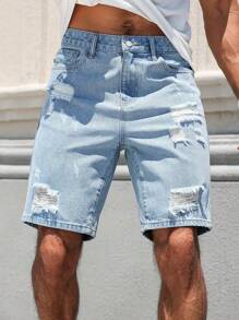 Men's Fashionable Distressed Denim Shorts Jorts