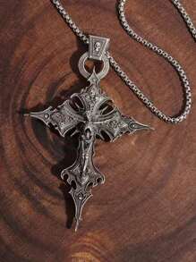 1 pieza Collar con colgante de calavera gótica vintage, cruz y Jesús, joyería católica para hombres, amuleto religioso punk, calavera gótica vintage