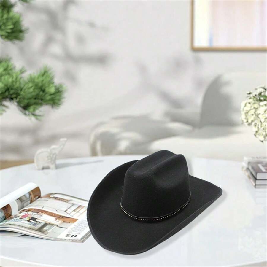 Women Men Western Hats Large Wide Brim Cowgirl Hat For Carnival Rave Party Travel Costume Accessories - 黑色 - 查看 1