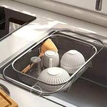 Sink Drainer For Pasta Vegetables Fruits Food With Retractable Handle Multipurpose - Silver - View 4