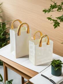 Rinkle Paper Bag Ceramic Makeup Brush Storage Container,Vase,5.7 Inch Square Wide Mouth Pleated Vase, Unique White Matte Vase, Minimalist Boho Vase For Flower Arrangement Table Centerpiece Home Office Bookshelf Decor Suitable For Home Decor, Bedroom Decor, Office And Students, The Best And Christmas Gift,Wintertime Flower Vase Glass Vase