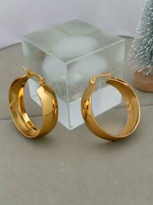 A Pair Of Mirror Stainless Steel Stylish Party Earrings In 18-Karat Gold, Hypoallergenic.