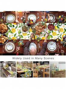 Green Leaves Lemon Fruit Flower Table Runner Dresser Scarves Table Decor Washable Farmhouse Kitchen Dining Table Runner Holiday Party Wedding Decorations - Multicolor - View 7