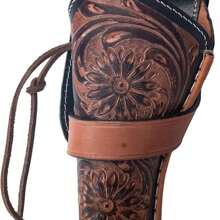 Full Grain Buff Leather Western Gun Holster Cross Draw Holster 22 .38/357 .44/45 Handtooled Cowboy Cal Revolver Gun Western Holster Fit 4" To 6" Revolver Holster