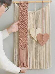 1 Pieza Colgante de Pared de Macramé, Decoración de Pared Estilo Bohemio, Tapiz Tejido a Mano con Flecos, Formas de Corazón y Hoja, Adecuado para Sala de Estar, Dormitorio, Oficina