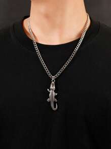 1pc Men's Casual Hip-Hop Alligator Shape Flat Steel Thick Chain Necklace - Silver - View 1