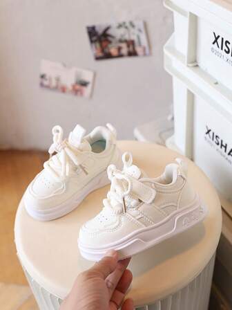 Flickrosa platta skor, pojkar Vita Casual Sneakers, Barnskor