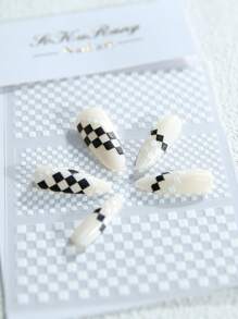 Chessboard Checkerboard Nail Art Sticker, Self-Adhesive 3D Nail Decor Patch, Full Coverage
