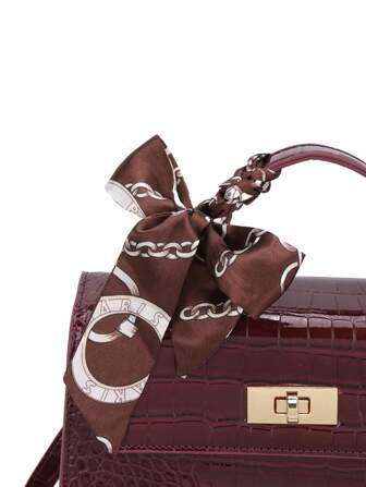 New Women Glossy Crocodile Print Handbag, Large Capacity, Fashion Elegant High-Grade Scarf Matching Crossbody Messenger Bag, Wine Red, Best Mother's Day Gifts Women, Animal Print Women Bag, Business Casual Woman Bag Perfect For Office Business And Work , Mum Gifts