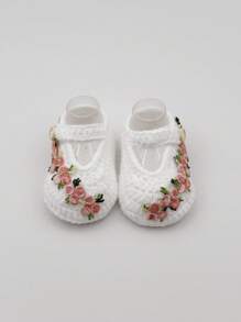 1 Pair Hand-Knitted Flower Pattern Infant Step Shoes Infant Pre-Walker Floor Socks - White - View 3