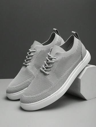 Scarpe casual da uomo in rete traspirante, sneaker sportive leggere e versatili, scarpe in tessuto a rete con allacciatura e colore unito, adatte per tutte le stagioni