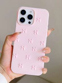1pc Cartoon Pink Bow Design DIY 3D Silicone Phone Case, Compatible With IPhone Series