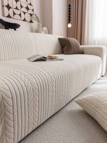 1pc Solid Color Jacquard Stretch Elastic Sofa Cover, Suitable For Living Room, Bedroom, Dining Room And Outdoor, Washable Pet-Proof Sofa Slipcover For 1/2/3/4 Seater, With Anti-Slip Strips Included