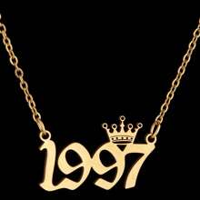 1pc Stainless Steel Year Engraved Necklace, Commemorative Unique Date, Birthday Crown Pendant Necklace, Birthday Gift, Elegant Minimalist Numeric Choker Collar Pendant Necklace