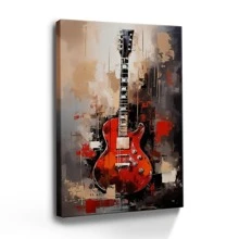 1pc Music Wall Art Framed Wall Art, Wrapped Canvas Poster Vintage Prints, Abstract Painting Red Guitar, Perfect Gift Decor, Wall Art For Living Room Bedroom Office, Hanging Hardware Included - Framed, Vertical