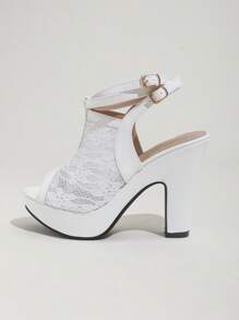 2025 New French Retro White High Heels For Women, Peep Toe Lace Patent Leather Waterproof Platform Sexy Strap Sandals