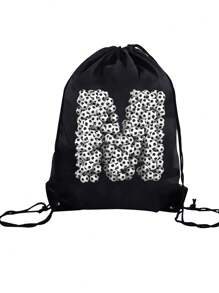 1 件 A-Z 足球图案字母，儿童户外运动包，户外足球背包，篮球背包，男孩/女孩户外运动徒步旅行包，大容量轻便抽绳包 - 黑色 - 查看 7