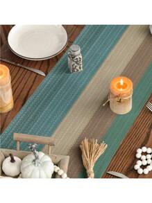 1pc Linen-Like Table Runner, Modern Dining Room Place Mat, Washable, Suitable For Kitchen, Dining Table, Party, Wedding Decor, Foyer, Home Gathering, Coffee Table, Living Room - Blue - View 2