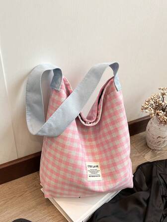 Women's Crossbody Bag With Large Capacity, Contrasting Color Checkered Canvas Bag, Casual And Simple Shoulder Bag, Shopping Bag, Cute And Out Of The Street, Artistic Style School Bag & Book Bag For Women Or Students, Perfect For Books, Shopping, Back To School And More