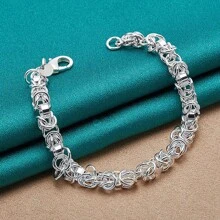 全新 925 纯银镀层手链 串珠圆环 经典链条 男女款 婚礼派对 优质礼物 高品质时尚珠宝 - 銀色 - 查看 2