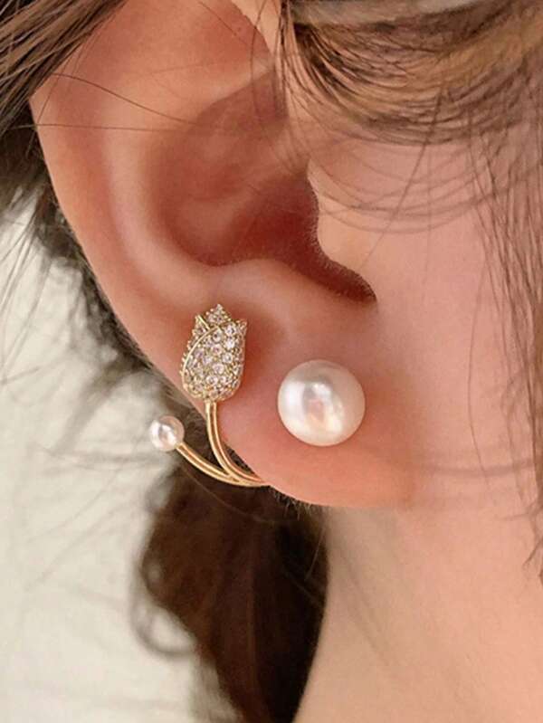 1 Pair Fashionable Classic Tulip Design Earrings, Sweet Style Suitable For Teenagers, Everyday Wear Or As A Gift For Friends